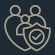 Outline of two adults and one child with a shield bearing a check mark in front, symbolizing family protection, health insurance, or even the dependable safety provided by Squamish HVAC services.