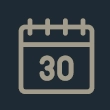 Simple line drawing of a calendar page with the number 30 in the center, on a dark background—a modern graphic perfect for scheduling your next Squamish HVAC appointment.