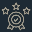 Icon of a check mark inside a ribbon with three stars above it, representing quality or achievement in Squamish HVAC services, on a dark background.