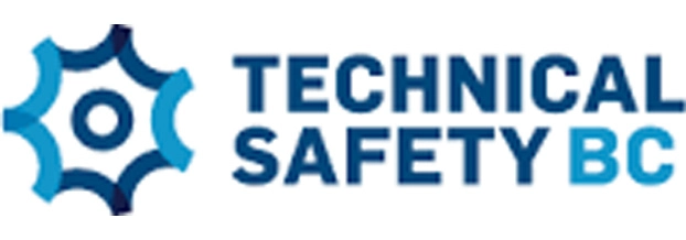 Logo with a blue gear-like graphic on the left and the text "TECHNICAL SAFETY BC" in blue capital letters on the right, representing trusted standards for Squamish HVAC professionals.