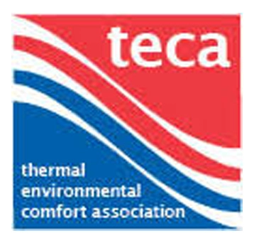 TECA logo with red and blue wavy design; white text reads "teca" above and "thermal environmental comfort association" below, representing expertise in the Squamish HVAC industry.