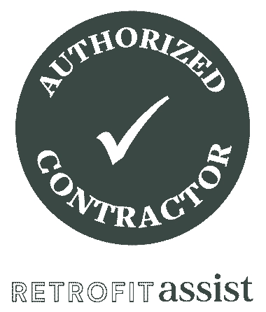 Dark circle with a check mark and the words “AUTHORIZED CONTRACTOR.” Below, "RETROFIT assist" is written in uppercase and lowercase letters, emphasizing trusted Squamish HVAC expertise.